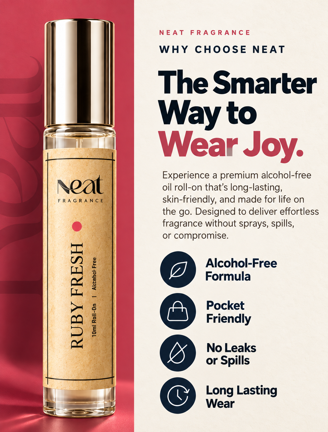 Ruby Fresh - Alcohol-free perfume roll-on, 10ml